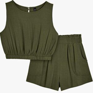 AUTOMET Women’s 2-Piece Summer Set Cotton Crop Tank & High-Waisted Shorts with P